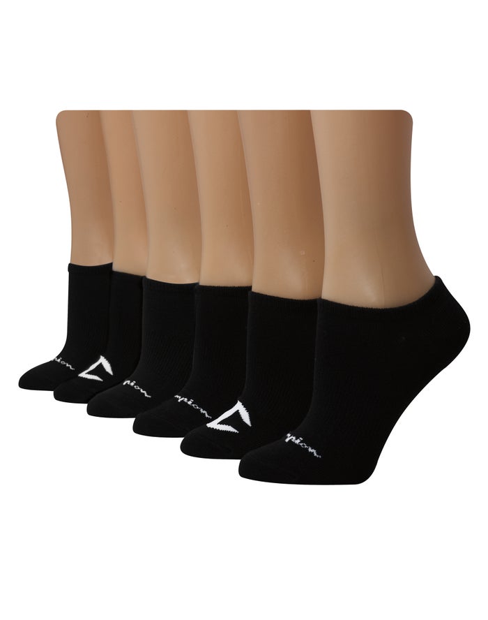 Champion Womens Socks NZ - Super No-Show Multi Logo 6-Pairs Black ( 0829-IUJHR )